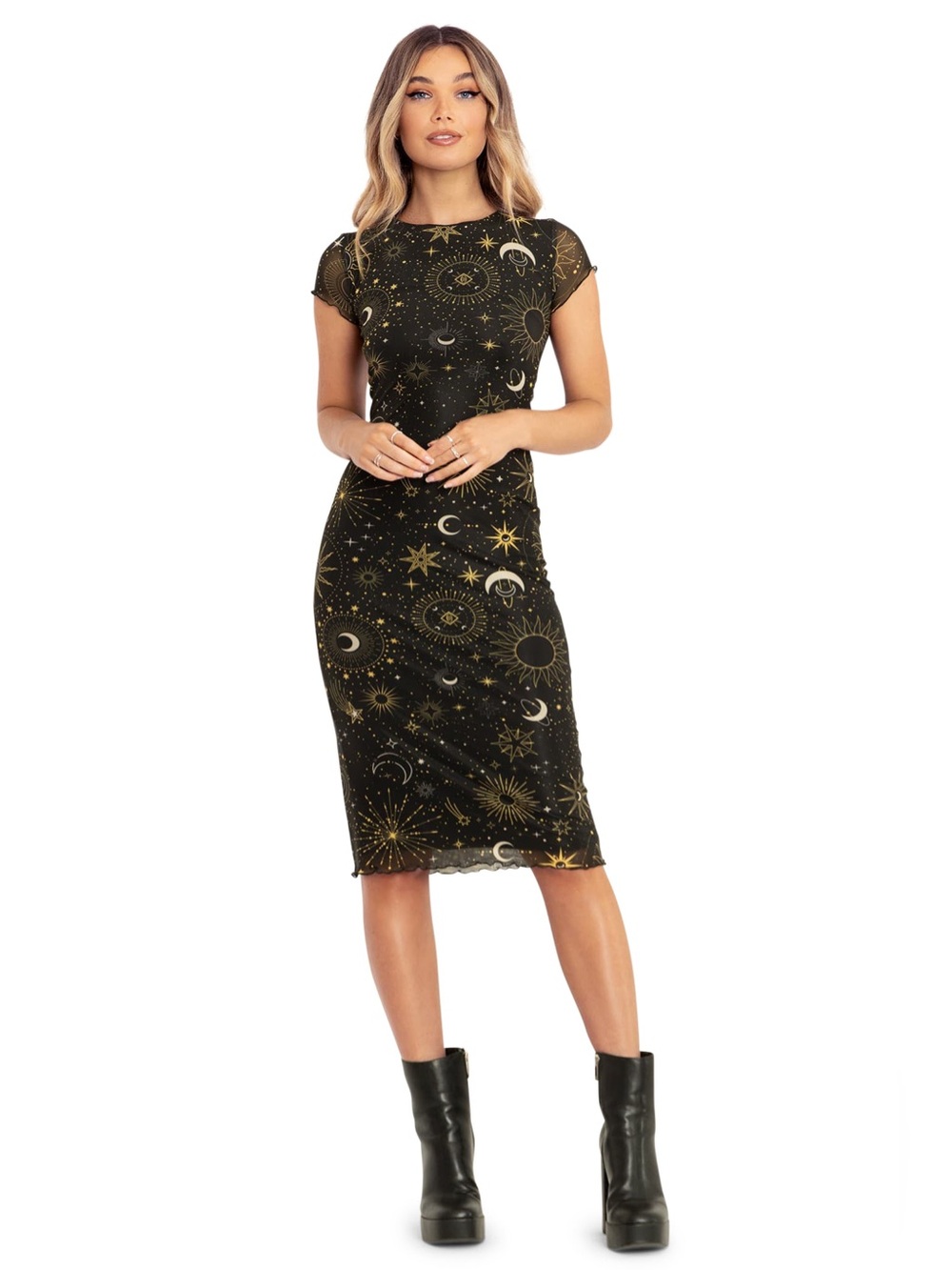 BlackMilk | Mystic Stars Sheer Cap Sleeve Bodycon Dress